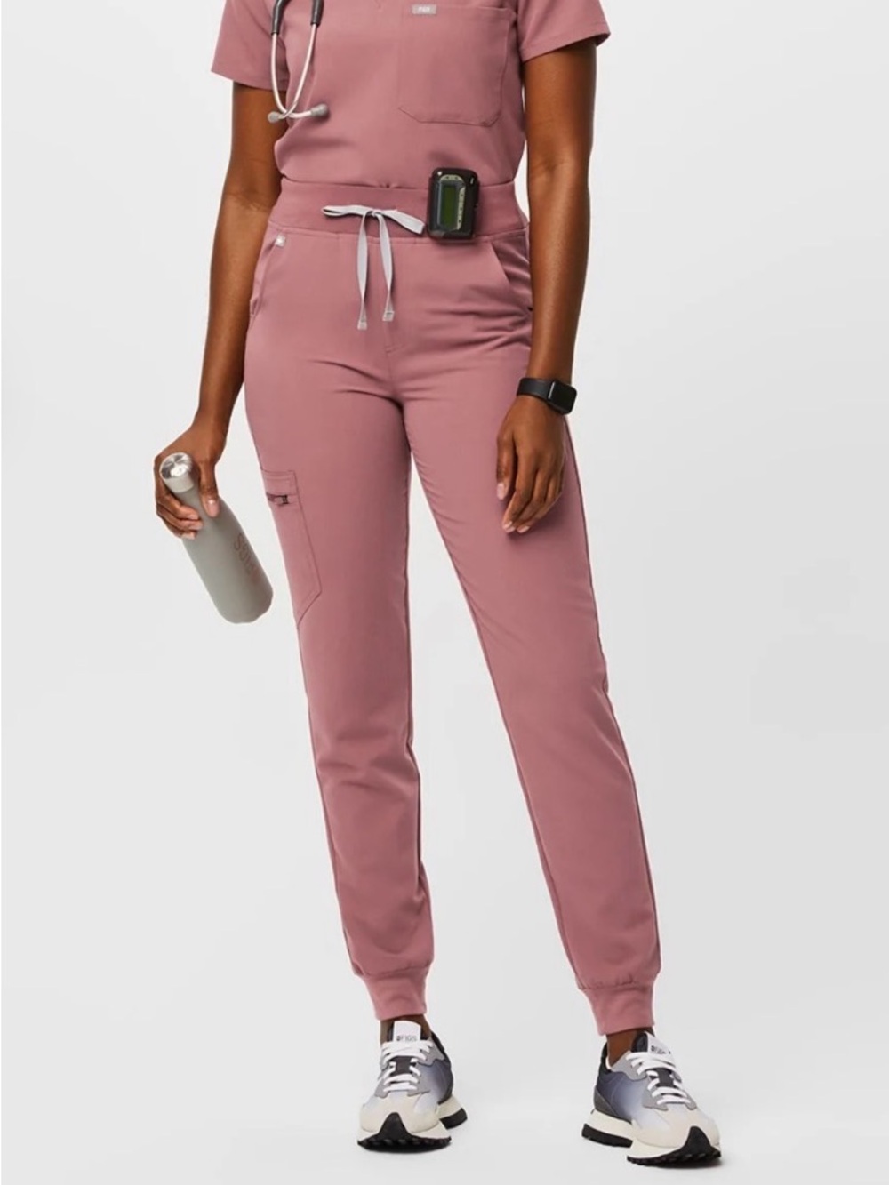 Figs High Waisted Mauve Zamora Jogger Scrub Pants with Gray Drawcord Size L/P